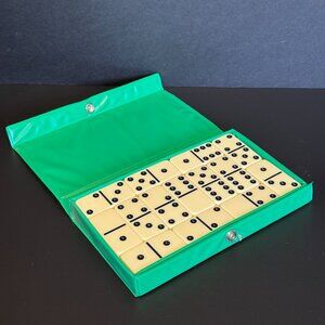 Vintage Green Dominoes Set With Snap-Closure Case